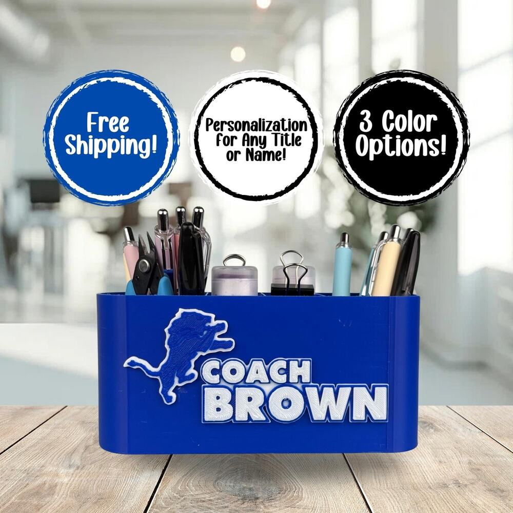 Personalized Detroit Lions Desk Organizer, Lions Gift, Lions Teacher Gifts